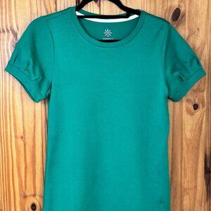 Isaac Mizrahi Live! Essentials Women's Green Pima Cotton Puff Sleeve Top XS